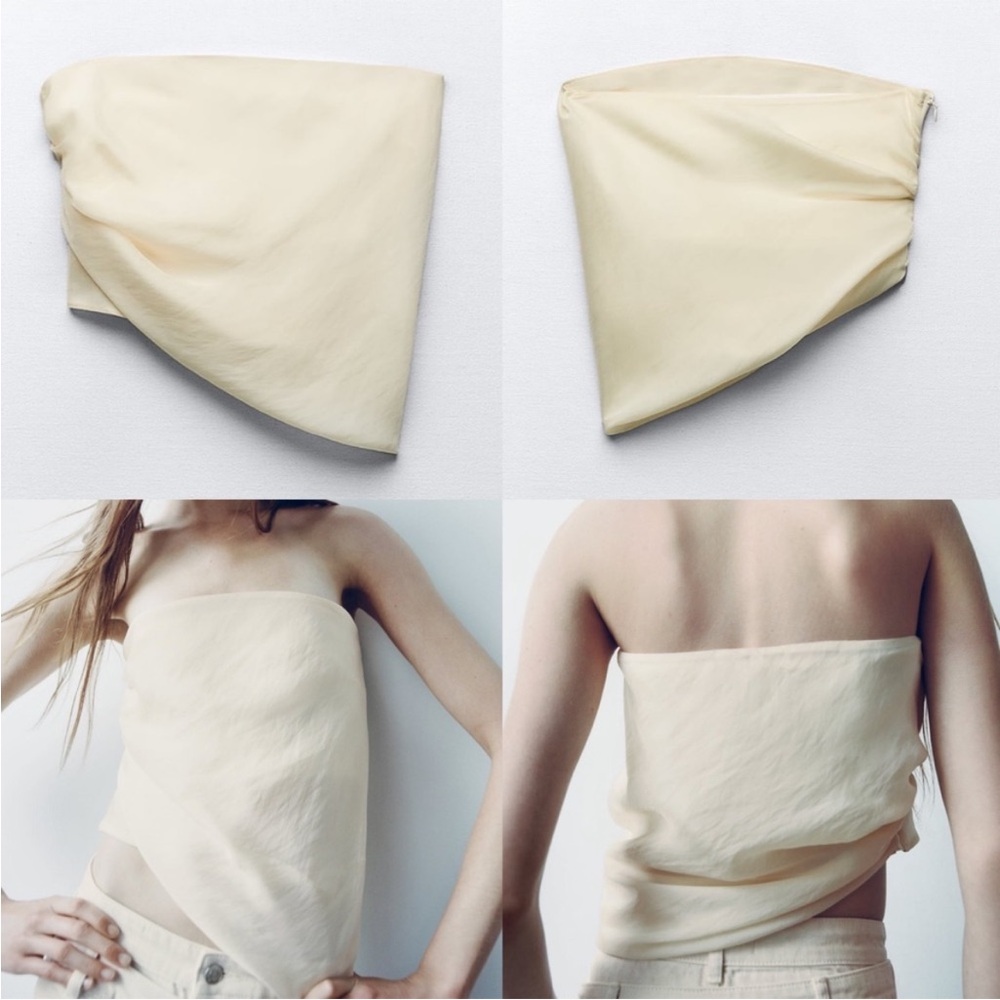 ZARA DRAPED OVERLAY TOP BEIGE